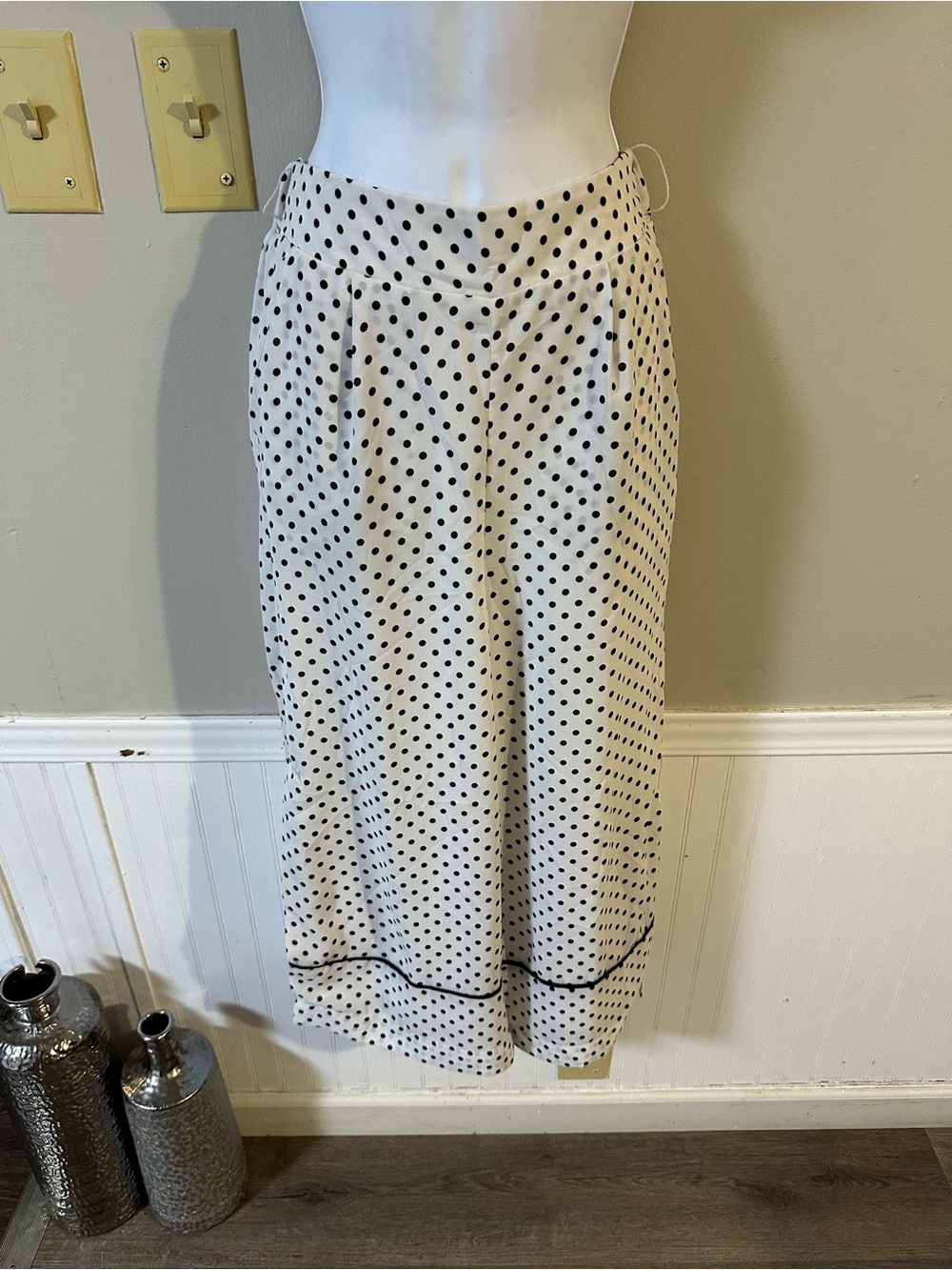 ECI Cream Midi Skirt with Black Polka Dots